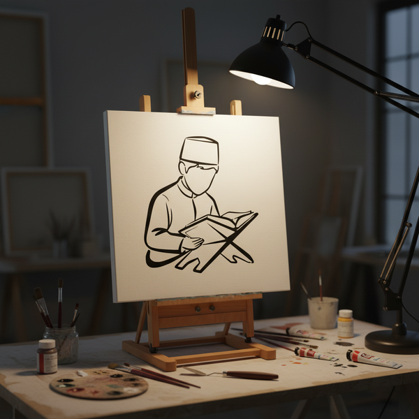 Boy Reading Quran Line Art Stencil