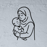 Mother holding her baby stencil line art