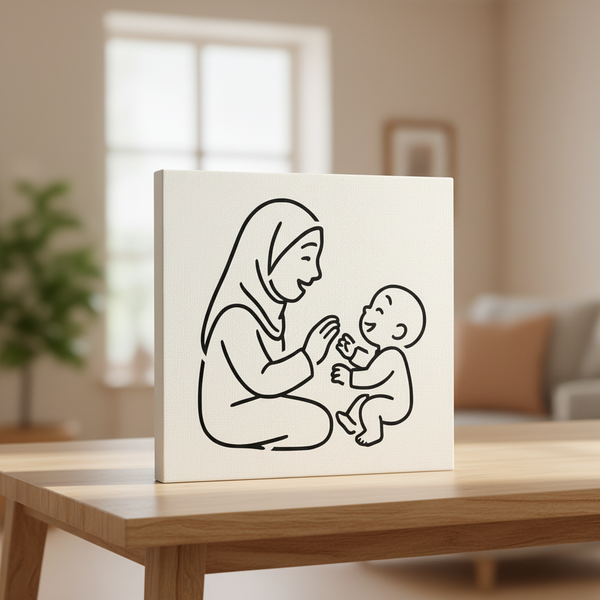 Lady playing joyfully with her baby stencil