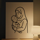 Mother holding her baby stencil line art