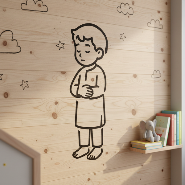 Boy in the qiyam standing position during prayer stencil