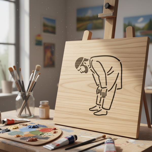 Man in the serene ruku position of Islamic prayer stencil line art style